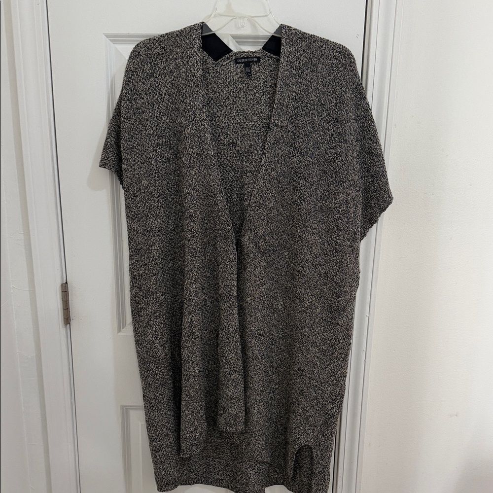 Eileen Fisher Black and Gray Open Cardigan Size Large